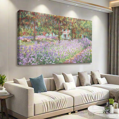 Irises in Monet's Garden, 1900 by Claude Monet - Large Canvas Art Bathroom Wall Decor Painting Print Framed for Living Room Bedroom Home Kitchen Decorations 24" x 36"