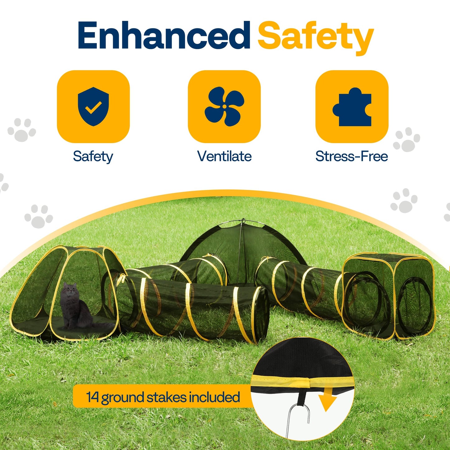 VIVOHOME 6-in-1 Outdoor Cat Enclosure with Playhouse, 2 Tents & 3 Tunnels - Portable Cat Playground with Leash and Mint Ball for Indoor/Outdoor Use, Yard Balcony Camping Safety