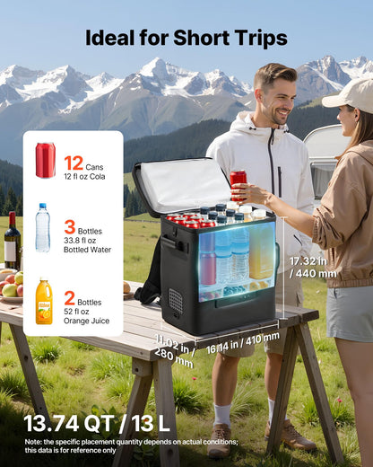 VEVOR 12 Volt Refrigerator, 13.7 QT/ 13L Car Fridge, Portable Electric Freezer Compressor, 12V/24V DC, 21℉ to 50℉/ -6℃ to 10℃, for Truck Van RV SUV Boat Travel Camping Road Trips