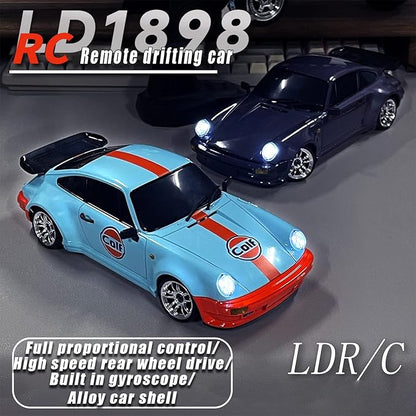 LD1898 1/18 RC Drift Car GTR R34 2.4GHz RWD with Gyroscope on-Road Alloy Body Shell Racing Cars Radio Control (Blue-Orange)