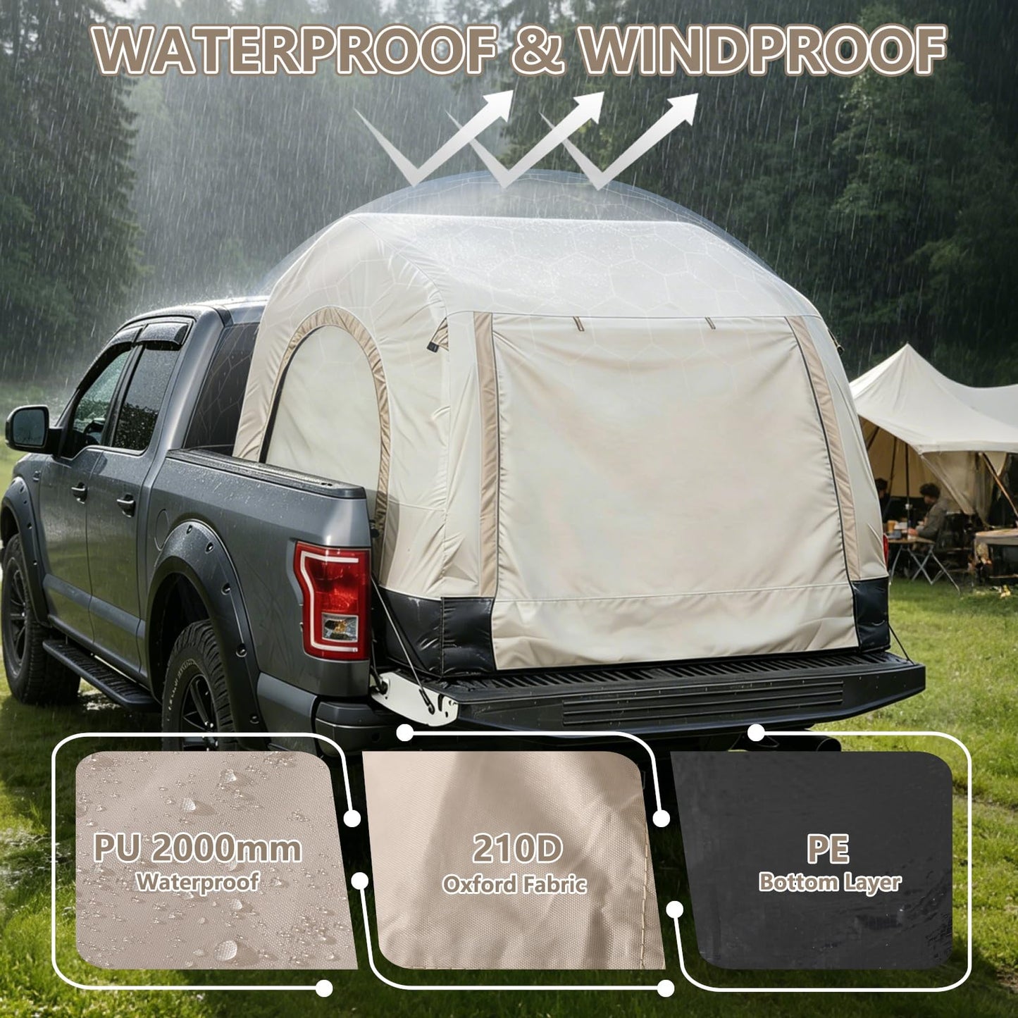 Afurkuot Inflatable Truck Tent & Air Mattress with Built-in Pump and Inflatable Pillow, Waterproof PU2000mm Double Layer Air Mattress Pickup Trcuks Tent for Road Trip Camping Outdoor Travel