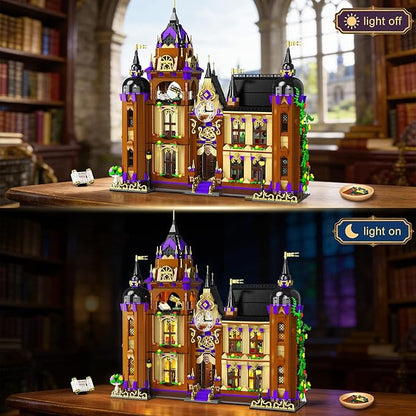 Magic School Building Set with Light Easter 3 Style Modes Big Castle House Construction Model with Potion Shop 1960 PCS Clock Tower Home Decor Building Blocks Gift for Adults Boys Girls 12+