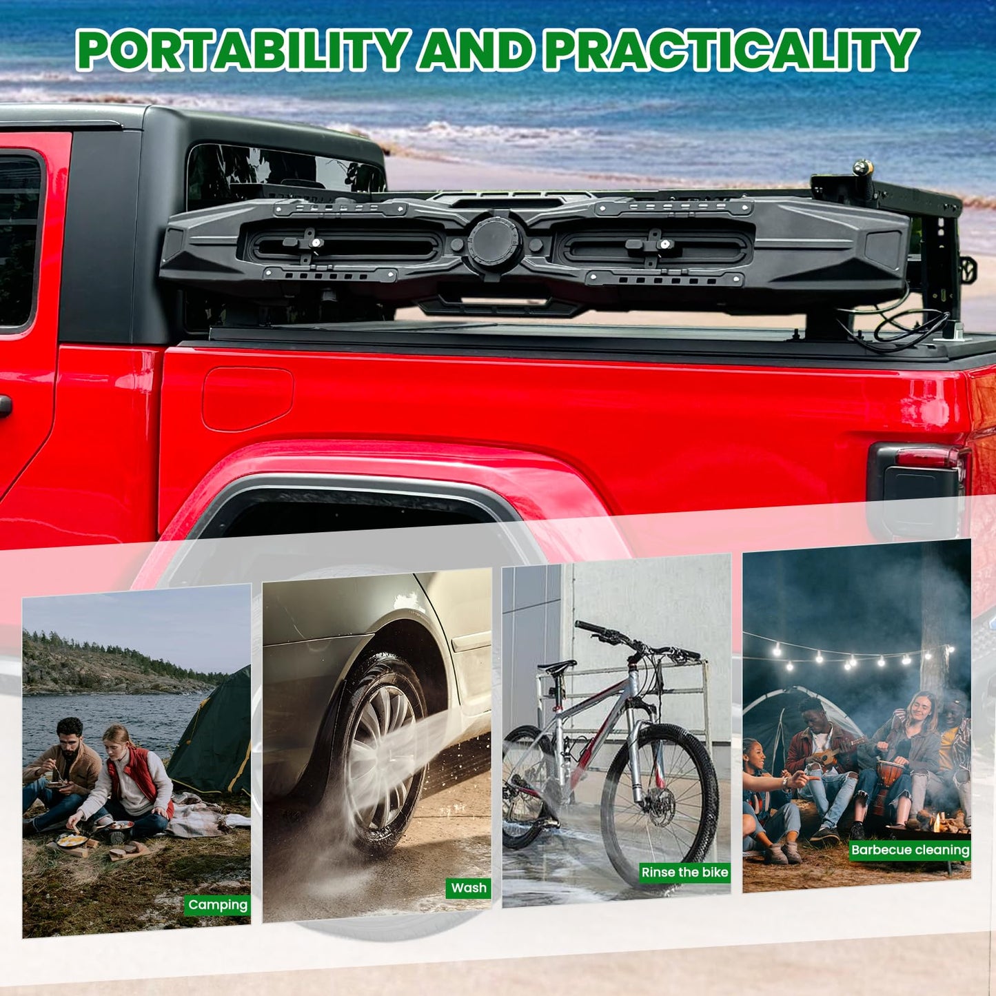 Just-V 7-Gallon Water Tank with Camping Shower for Off-Road Vehicles, Pick-up Trucks,SUV,Outdoor Activities Water Supply Construction Black Roof Rack Mount