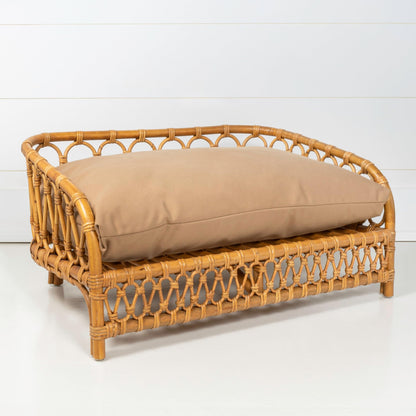 THE LICKER Store DBD1005A Elevated 27.5" x 17" Bohemian Handwoven Rattan Dog Daybed with Machine-Washable Cushion, Natural