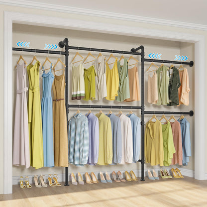 Timate P3 Wall Mounted Closet Organizer System with 5 Hanging Rods, Adjustable 5'8"–7'6", Heavy-Duty Modular Garment Rack, Space-Saving Closet Solution for Walk-in Closet, Bedroom & Small Spaces