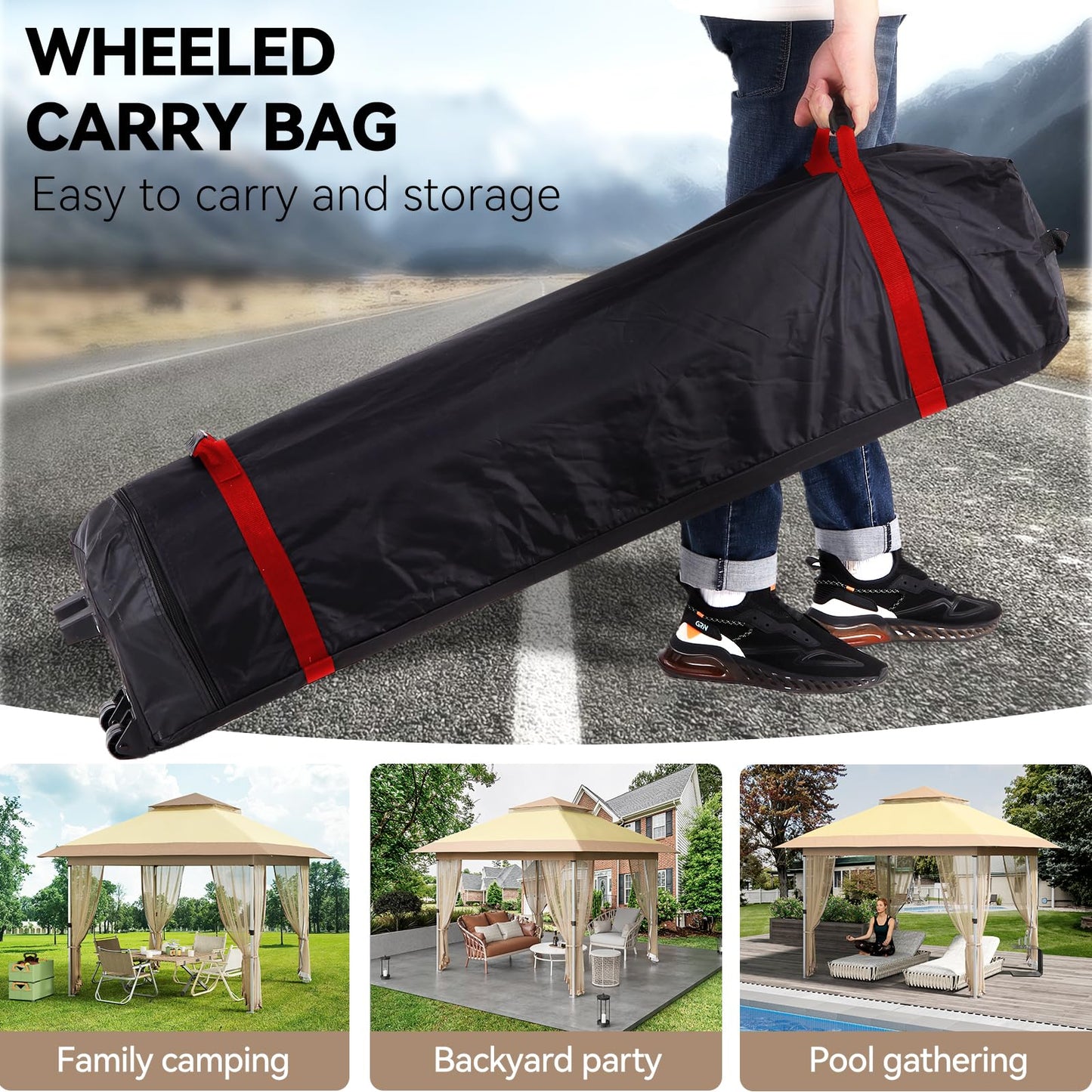 10x10 Pop Up Gazebo Tent with Mosquito Netting & Water,Resistant Oxford Canopy with Roller Bag,Instant Setup Outdoor Shelter for Backyard, Patio, Parties, Weddings, Outdoor Dining，Beige+Khaki