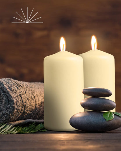 Cone Top Pillar Candles by Bask - Set of 6-3" x 6" Dripless Unscented Candles in Ivory for Home Decor, Relaxation & All Occasions