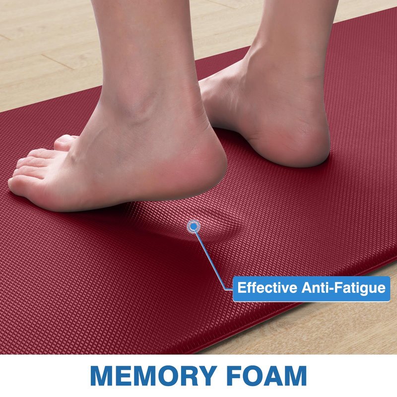 StepRite Kitchen Mats, 2PCS Kitchen Rugs, Cushioned Anti Fatigue Kitchen Mats for Floor, Non-Slip Standing Desk Mat, Waterproof Kitchen Rug Set for Kitchen, Floor, Office, 17.3"x30"+17.3"x70", Red