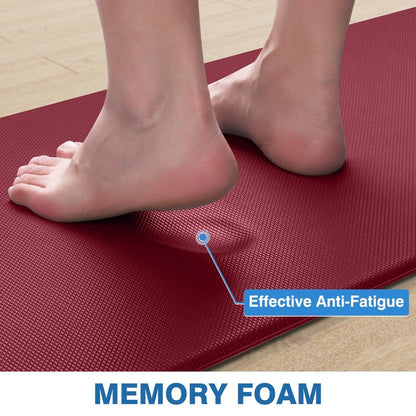 StepRite Kitchen Mats, 2PCS Kitchen Rugs, Cushioned Anti Fatigue Kitchen Mats for Floor, Non-Slip Standing Desk Mat, Waterproof Kitchen Rug Set for Kitchen, Floor, Office, 17.3"x30"+17.3"x70", Red