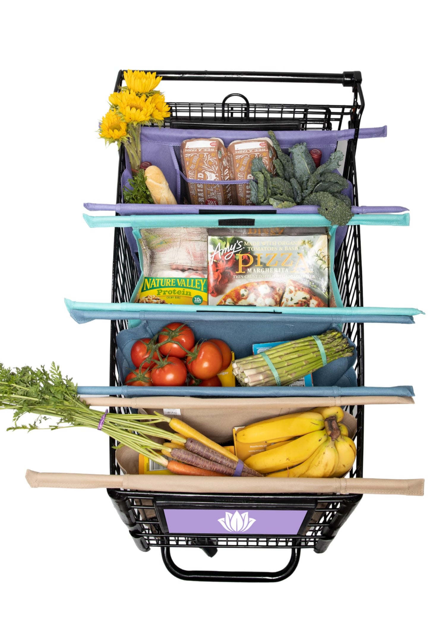 Lotus Trolley Bag Bundle Reusable Shopping Bags (Set of 4 Standard Size Earth Tones) PLUS (Set of 3 LARGE Size) Grocery Bags Insulated Cooler & Egg/Wine Holder, Foldable, Washable Grocery Cart Bags