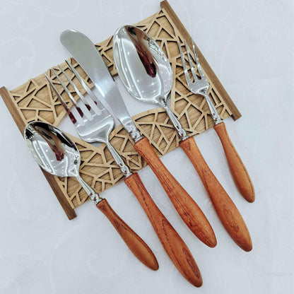 42PCS Utensils Wood Handle Silverware Set Cutlery Set for 6 ZILNEHZ Flatware Luxury Utensil Sets Stainless Steel for Kitchen Include Fork Knife Spoon Tableware for Kitchen Hotel Banquet Seder