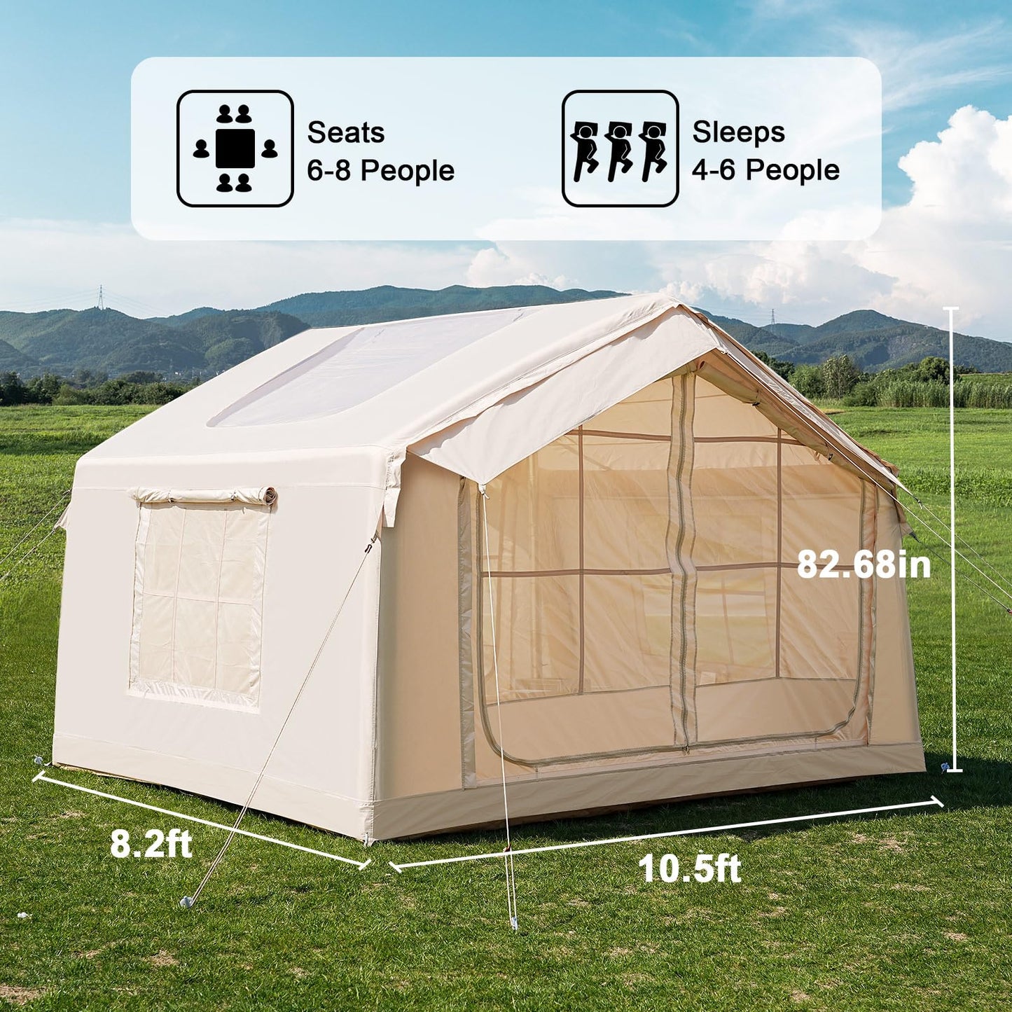 Inflatable Tents for Camping, Blow Up Tent for Camping Adults 4-6 People, Inflatable Hot Tent with Stove Jack & AC Ports, Glamping Tents for Outdoors, Easy Setup with Air Pump
