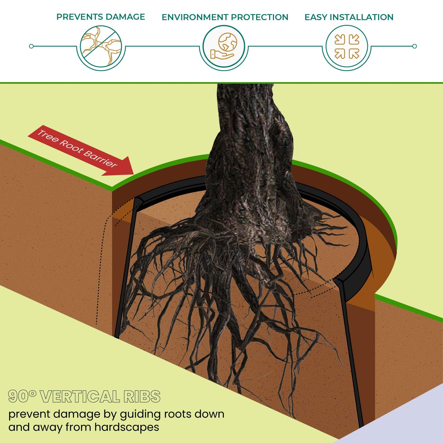 DeepRoot Tree Root Barrier, Tree Circle Weed Barrier, Root Shield for Sidewalks, Driveways, & Patios, 12" Depth, 24" Width, 40 Panels per Pack, 80 Linear Feet Total, Black
