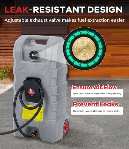 Garvee 15 Gallon Gas Caddy, Heavy-Duty Gas Can and Fuel Caddy with Manual Fuel Transfer Pump, Portable Fuel Tank on Wheels with 10 ft Hose for Lawn Mowers, Cars, Boats, ATVs, Home and Farm Use, Grey