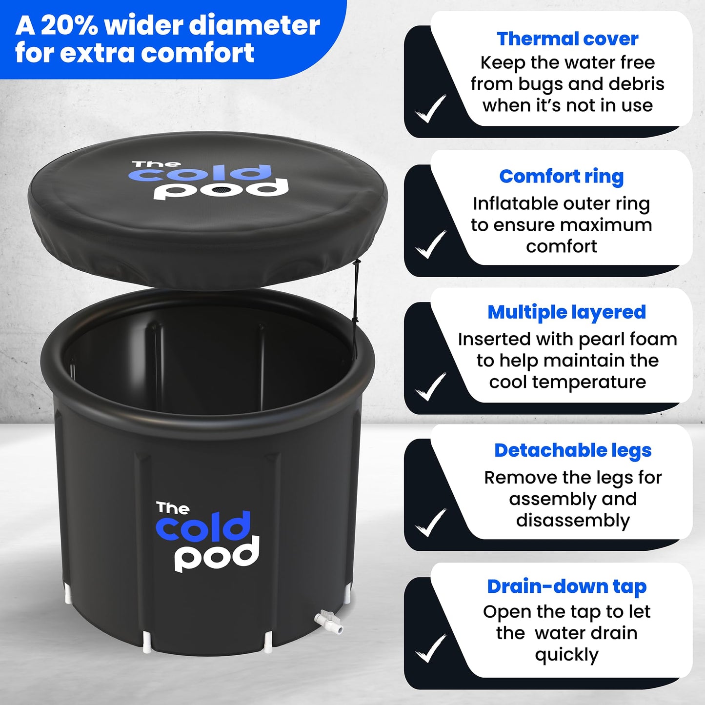 The Cold Pod Ice Bath Tub for Athletes XL: Cold Plunge Tub Outdoor with Cover,116 Gallons Portable Ice Bath Cold Water Therapy Plunge Pool,Large Ice Tub for Cold Dippers at Home