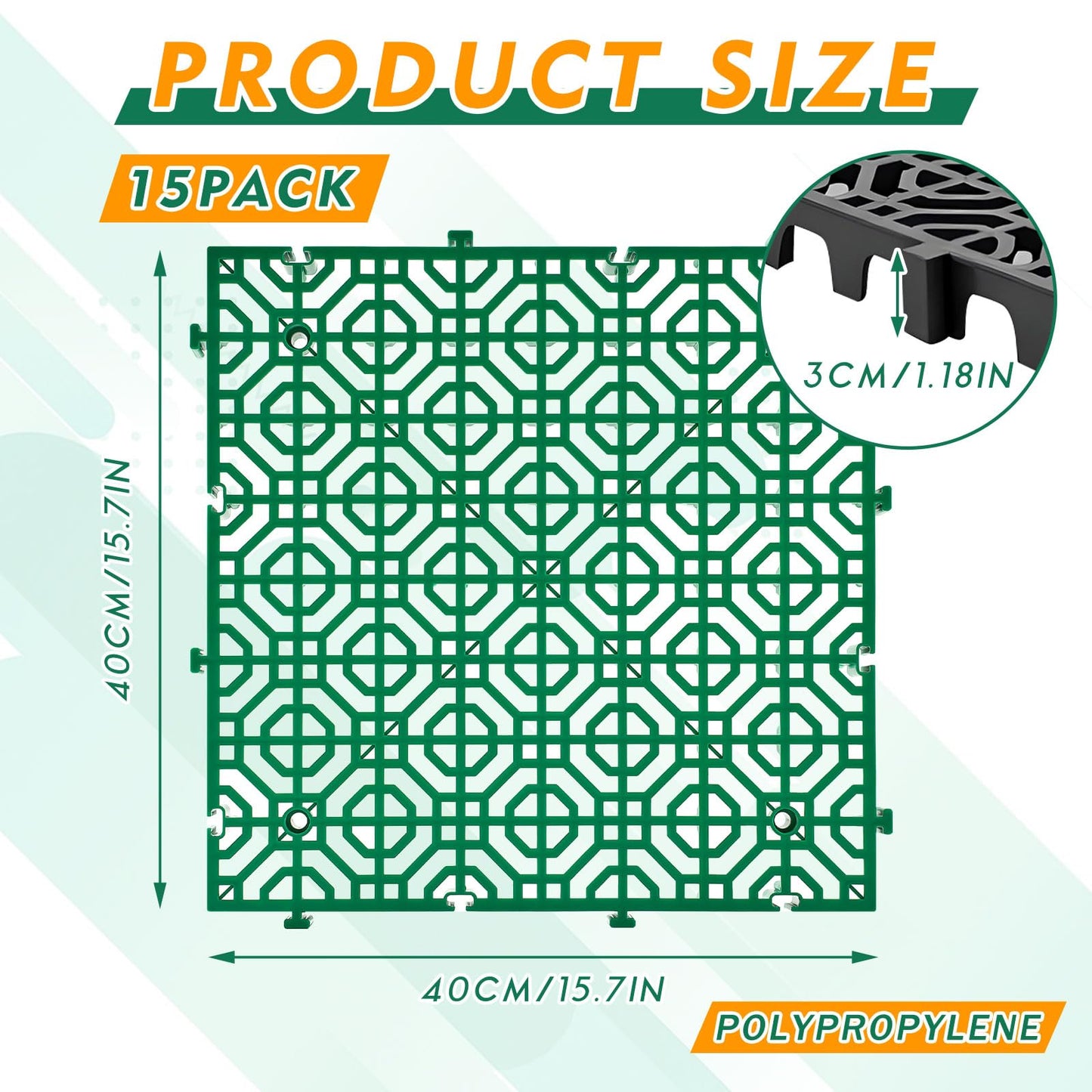 Wesnoy 15 Pcs 15.7 x 15.7 in Heavy Duty Ground Protection Mats Drive on Lawn Grid, Heavyweight Drain Interlocking Non-Slip Floor Mat, 6613 lb Load for Gravel Grid Permeable Pavers (Green)