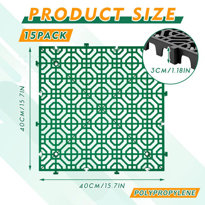 Wesnoy 15 Pcs 15.7 x 15.7 in Heavy Duty Ground Protection Mats Drive on Lawn Grid, Heavyweight Drain Interlocking Non-Slip Floor Mat, 6613 lb Load for Gravel Grid Permeable Pavers (Green)