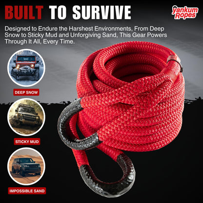 Yankum Kinetic Recovery Rope - Heavy Duty 7/8" x 30' Tow Rope, Off-Road & Vehicle Recovery, Kinetic Energy Ropes for 4x4, Jeep, and Trucks, Made in USA – Python Series