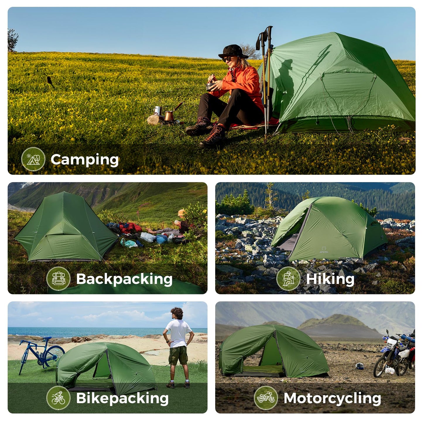 ATEPA Voyage 1 Person Backpacking Tent, Ultralight 20D SilNylon 4 Season Tent, 4000mm Waterproof Freestanding Camping Tent with Dual Doors & Expandable Vestibule for Hiking Bikepacking Mountaineering
