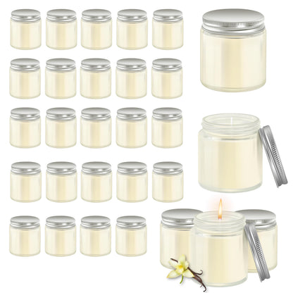 Cmoott 24 Pcs 4 Oz Mason Jar Candles, Vanilla Scented Soy Candles Bulk Set for Stress Relief and Relaxation, Great Favors for Wedding, Christmas, Housewarming Gifts (Silver, Vanilla, 24)