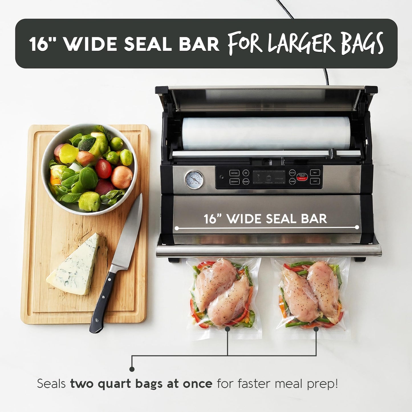 Avid Armor Vacuum Sealer A420XL – 16" Wide Seal Bar for Wider Bags, Fits 50 ft Rolls, Seals Multiple Quart Bags, Food Saver for Kitchen Storage, Sous Vide, Marinating