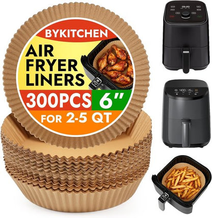 BYKITCHEN 300PCS Air Fryer Liners - Round Parchment Paper for 2 to 5QT Air Fryers | Compatible with Ninja, CHEFMAN, Cosori & More