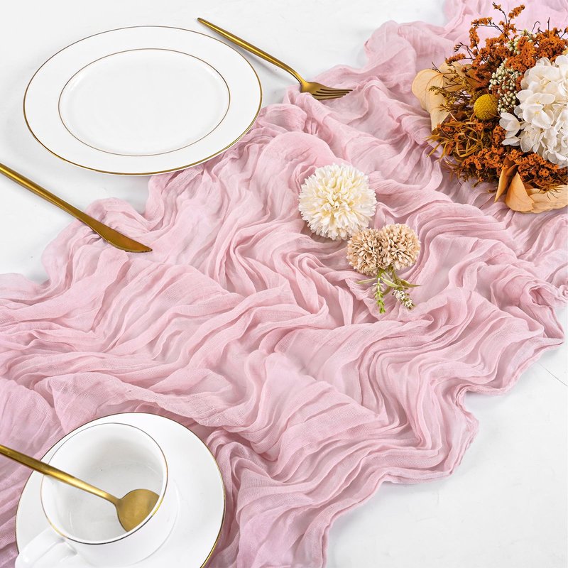 10 Pack Light Pink Cheesecloth Table Runner 17x108 Inch Boho Gauze Cheese Cloth Table Runners for Wedding Party Baby Shower Birthday Home Decor
