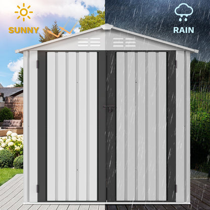 DWVO 6x4ft Outdoor Storage Shed, Lockable Metal Tool Storage Sheds, Waterproof Garden Sheds with Vents for Backyard, Patio, Garage, Lawn, White
