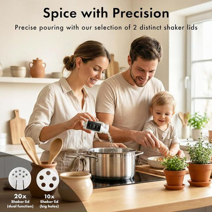EDELHAUS® Square Spice Jars - Acacia Wooden Lid, Shaker Insert & 240 Labels | Pack of 24, 4.3 in × 1.8 in