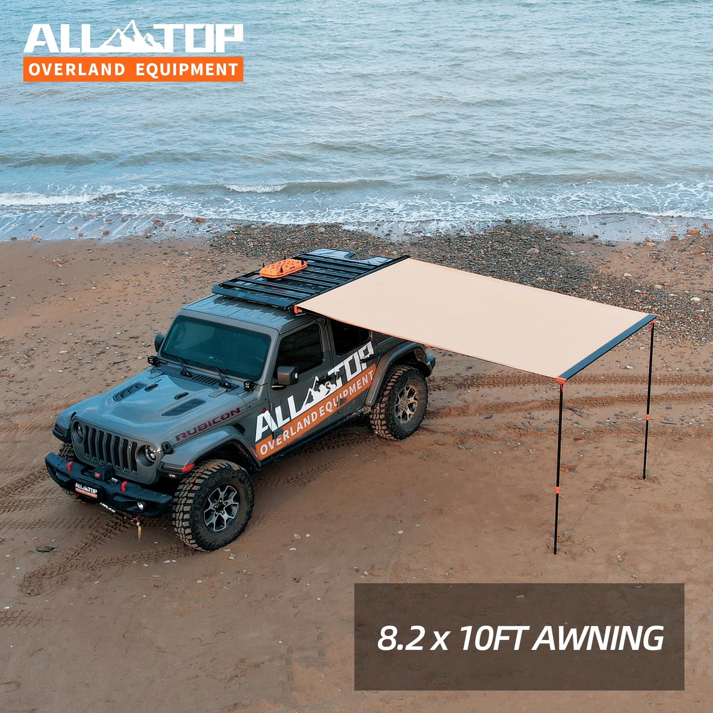 ALL-TOP Vehicle Awning 8.2'x10' Roof Rack Pull-Out Sun Shade UV50+, Weatherproof 4x4 Side Awning for Camping & Overland (Hardware Included)