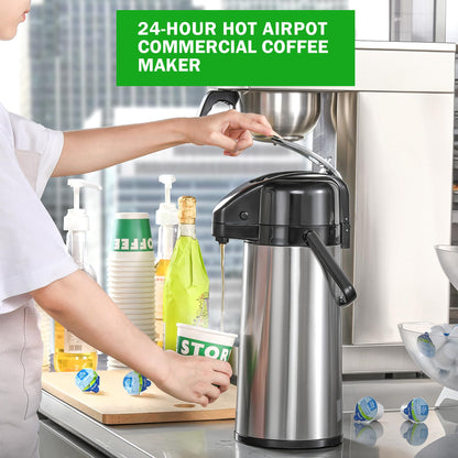 NUPANT Commercial Airpot Coffee Brewer 2.2L/74oz Dirp Coffee Maker with 24H Insulated Thermal Carafe Stainless Steel Pour Over Coffee Machine 120V/1450W COFFEE Dispenser for Café Restaurant Cafateria
