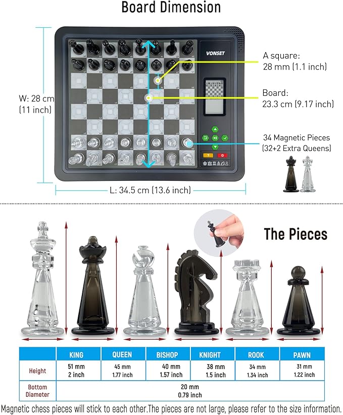 Electronic Chess Board L6 with LED Lights Computer Chess Set with Piece Position Display Chess Computer Game for Beginners and Lovers