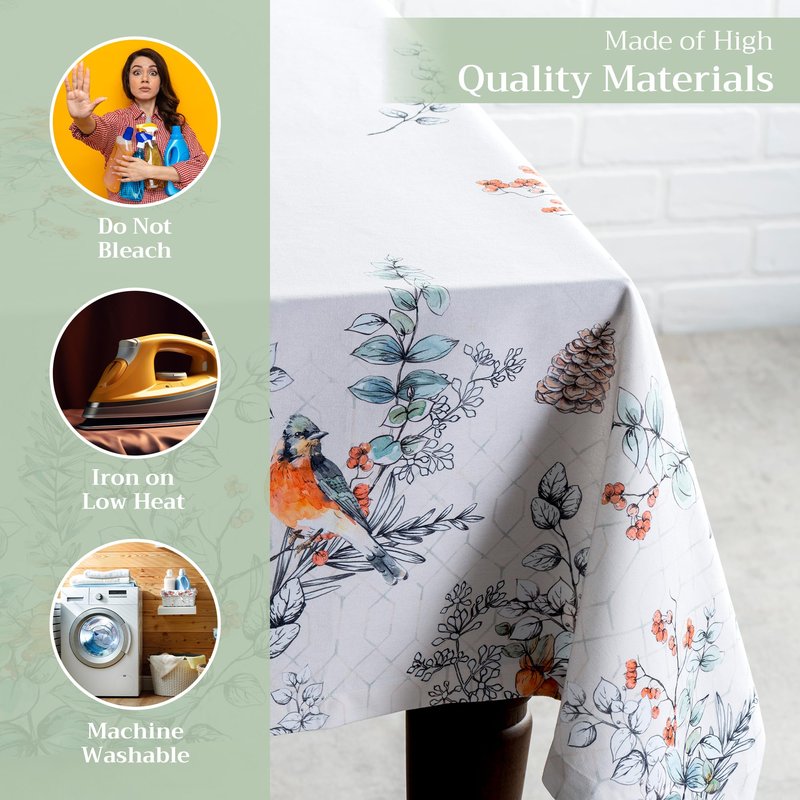 Maison d' Hermine Table Cloth Rectangle Table 100% Cotton 60 x 108 Inches Fall Tablecloth Reusable Everyday Use for Thanksgiving Christmas Decorations Dining Farmhouse Party (Whitish Shabby Chique)