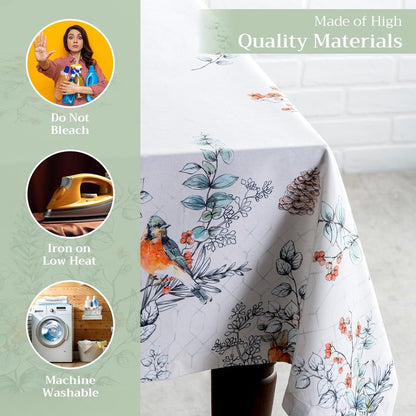 Maison d' Hermine Table Cloth Rectangle Table 100% Cotton 60 x 108 Inches Fall Tablecloth Reusable Everyday Use for Thanksgiving Christmas Decorations Dining Farmhouse Party (Whitish Shabby Chique)