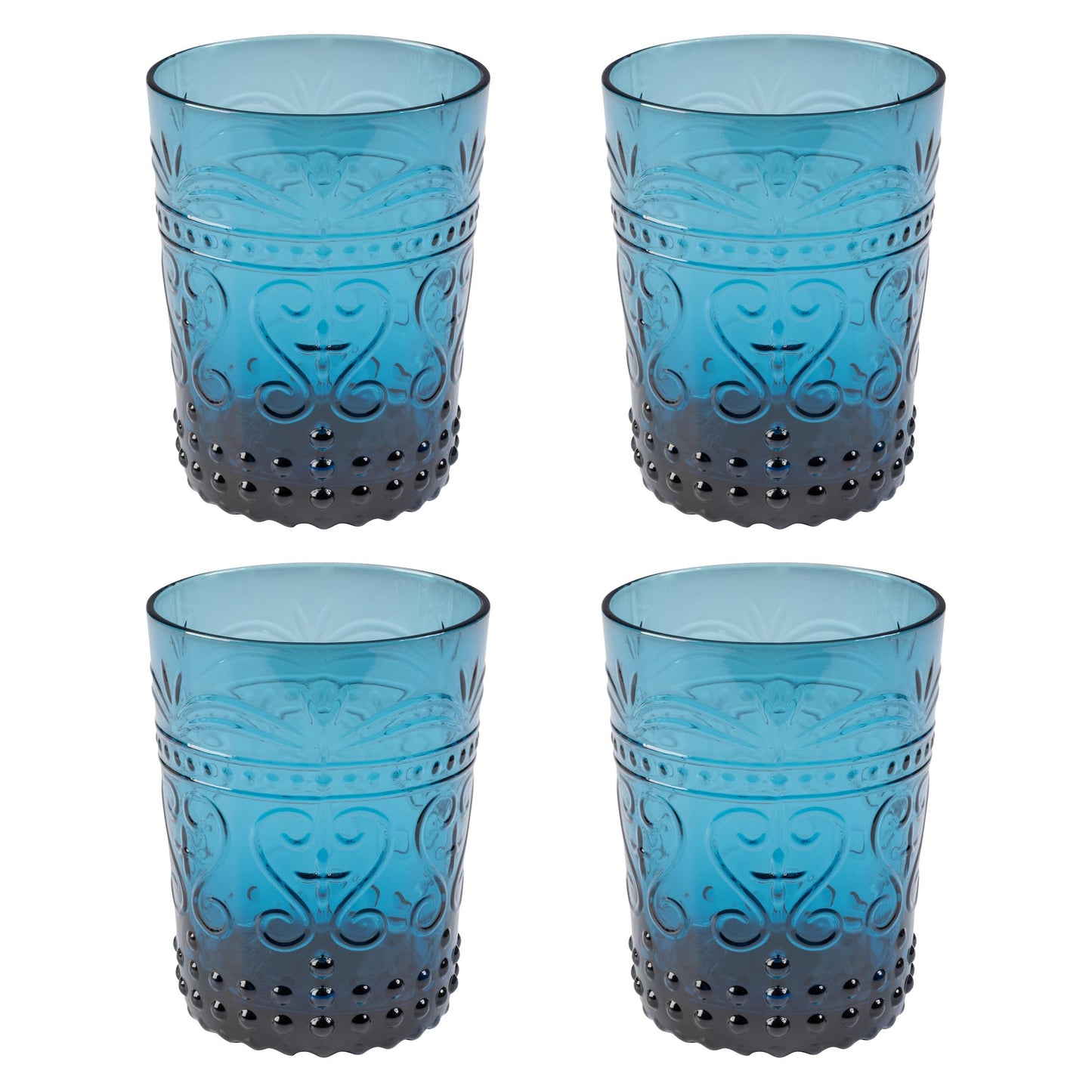 Karma, Somerset Juice Glass Cup 10oz, Vintage Glassware Drinking Cups Set of 4, Ocean Blue