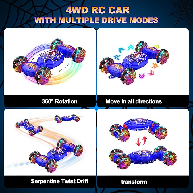 Remote Control Car Gesture Sensing RC Stunt Car 4WD Transform Off-Road Vehicle for 360° Rotation &amp Drift 2.4GHz Hand Controlled Twister Cars RC Cars Toys for Kids Boys Girls Birthday Gift Age