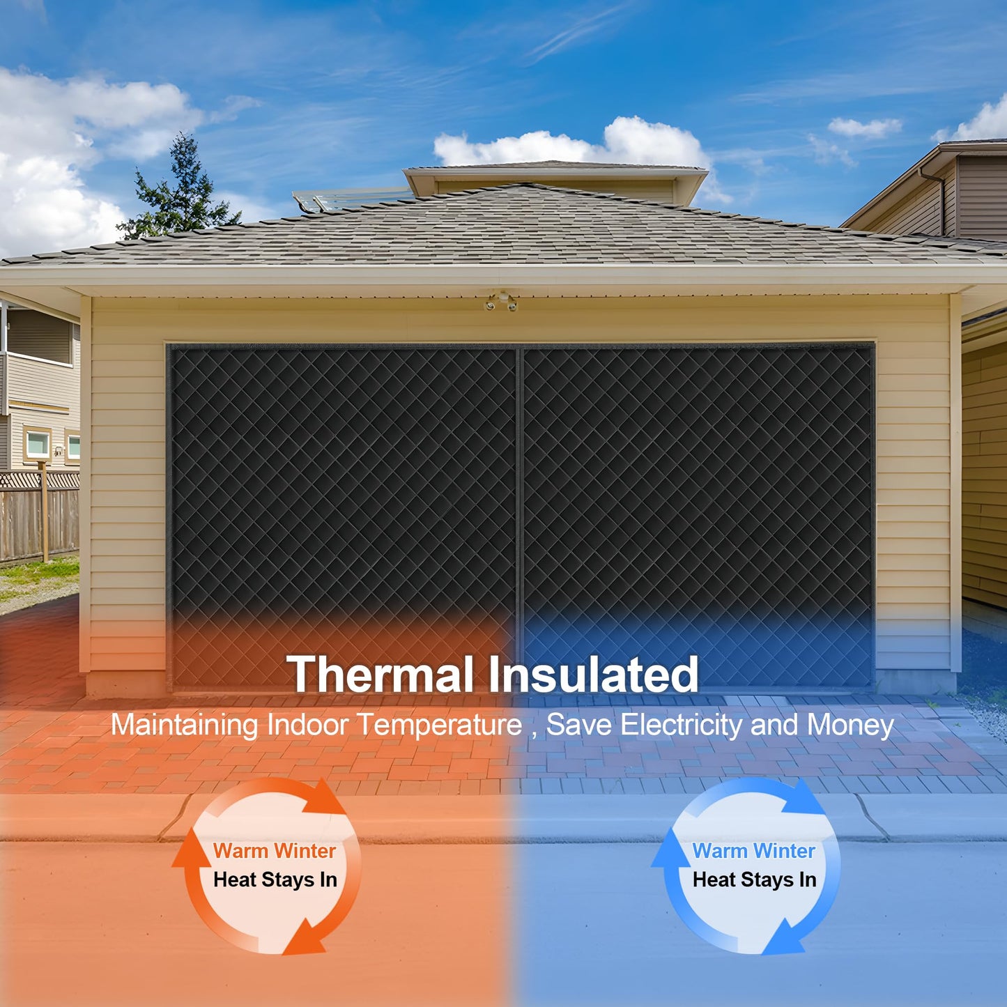 Garage Door Insulation Kit, Garage Insulated Door Curtain, Garage Screen for Winter, Weatherproof, Windproof, Soundproof(16 * 8Ft)