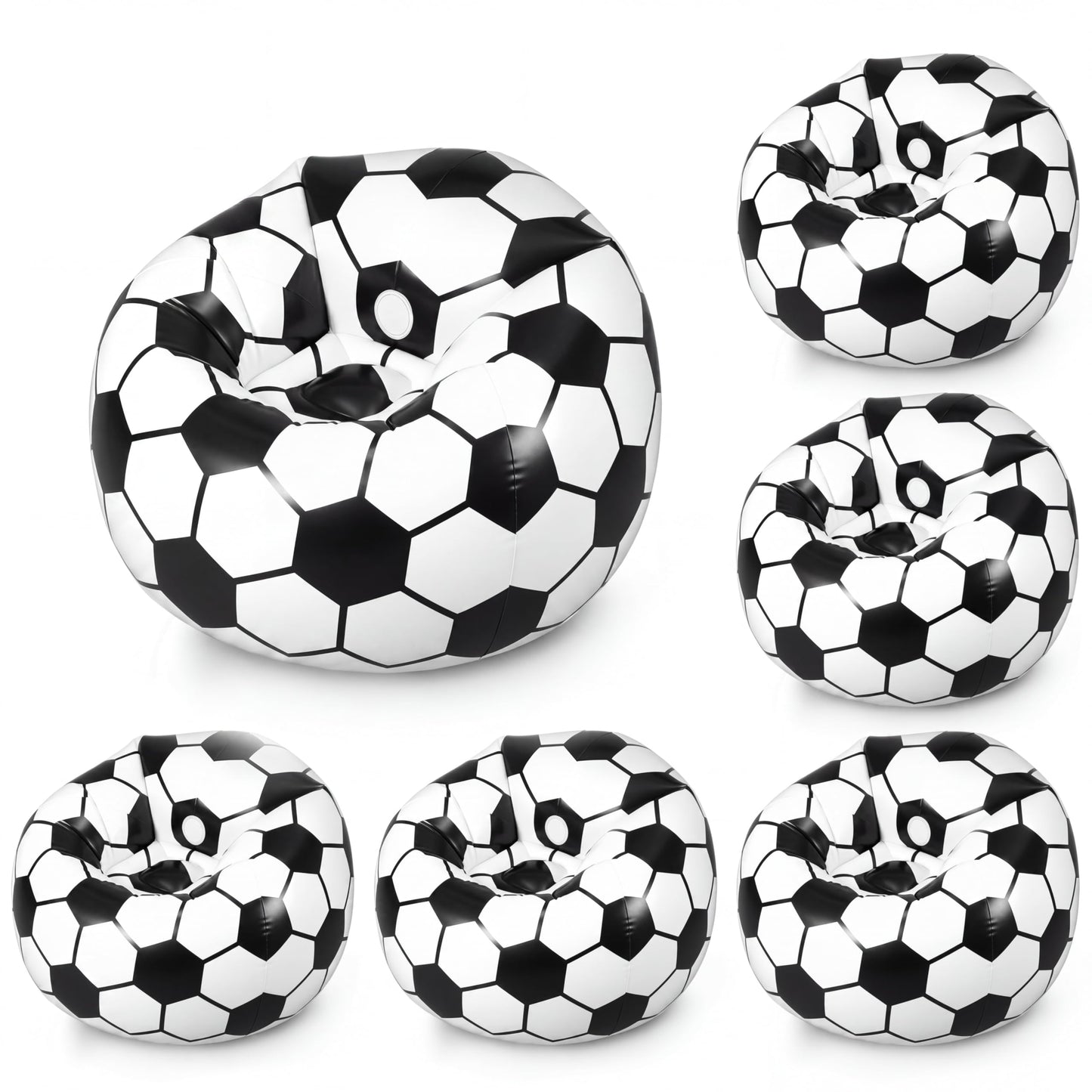 Anglechic 6 Pack Inflatable Soccer Bean Bag Chair 41 Inch Blow up Soccer Sofa with Foot Pump, Inflatable Bean Bag Chair for Adults, Portable Air Cushion Lounge for Outdoor Camping Party
