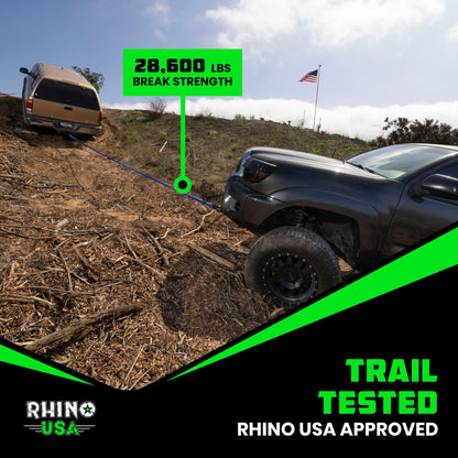 Rhino USA Kinetic Rope Recovery Kit (7/8in x 30ft) - Heavy Duty Offroad Snatch Strap - Includes 2 Soft Shackle for UTV, ATV, Truck, Car, Jeep, Tractor