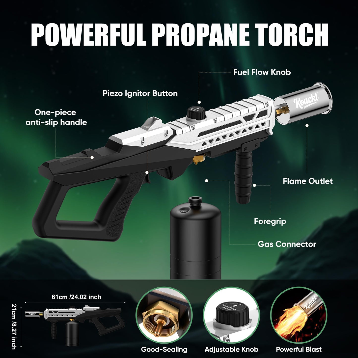 Koackl Powerful Propane Torch Gun 2 Pack, Kitchen Torch with Adjustable Flame, Flamethrower Blow Torch Gun, Gas Welding Kits for BBQ, Searing Steak, Camping & Charcoal Torch Lighter(Tank Not Included)