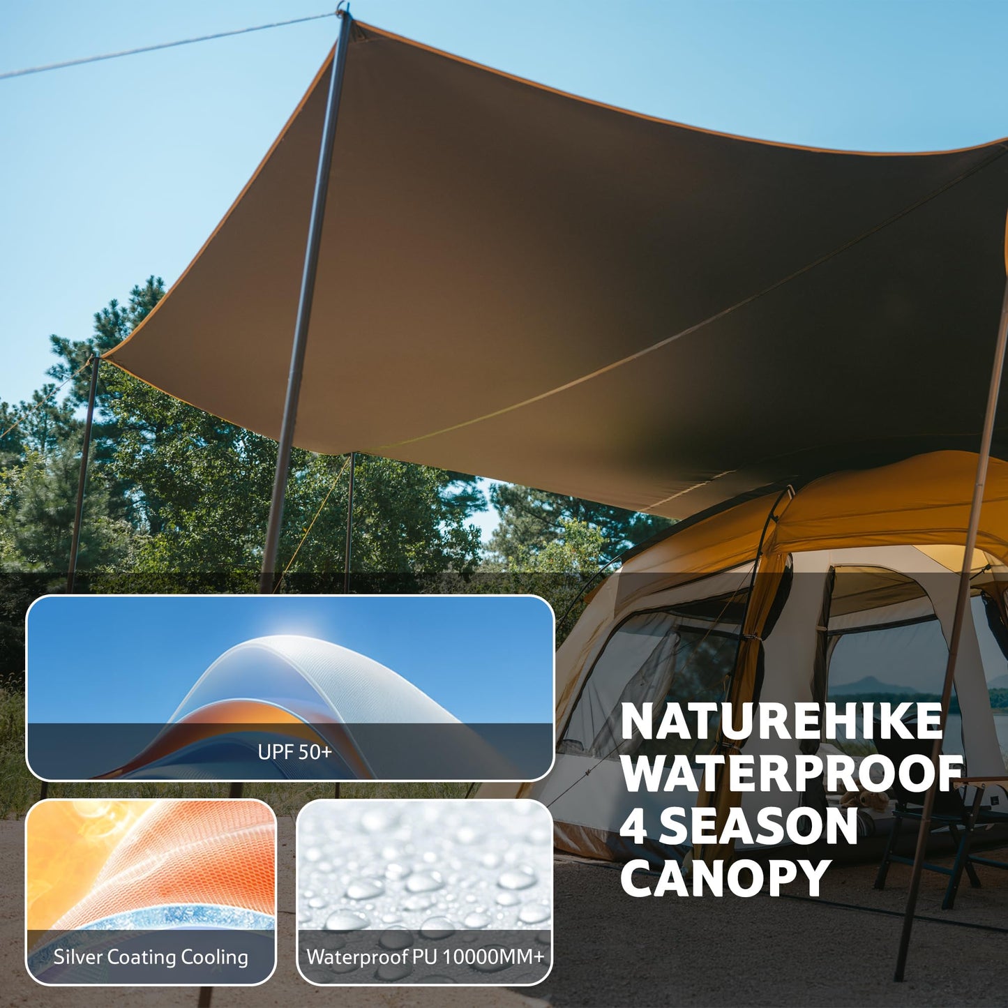 Naturehike Canopy for Dune 4 Person Tent, Camping Tarp with Poles, Waterproof 10000mm+ & UPF50+