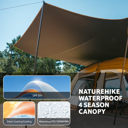 Naturehike Canopy for Dune 4 Person Tent, Camping Tarp with Poles, Waterproof 10000mm+ & UPF50+