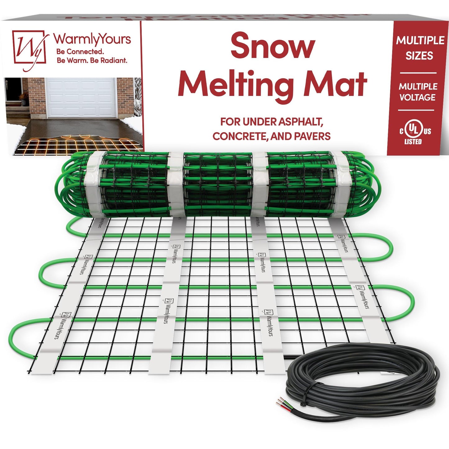 WarmlyYours 2x15 ft. Electric Ice and Snow Melting Mat 120V 1500 Watts - Embedded Under Asphalt, Concrete, or Pavers - Radiant Heated Driveway, Walkways, Sidewalks, Patios, Porch, Ramps PowerMat