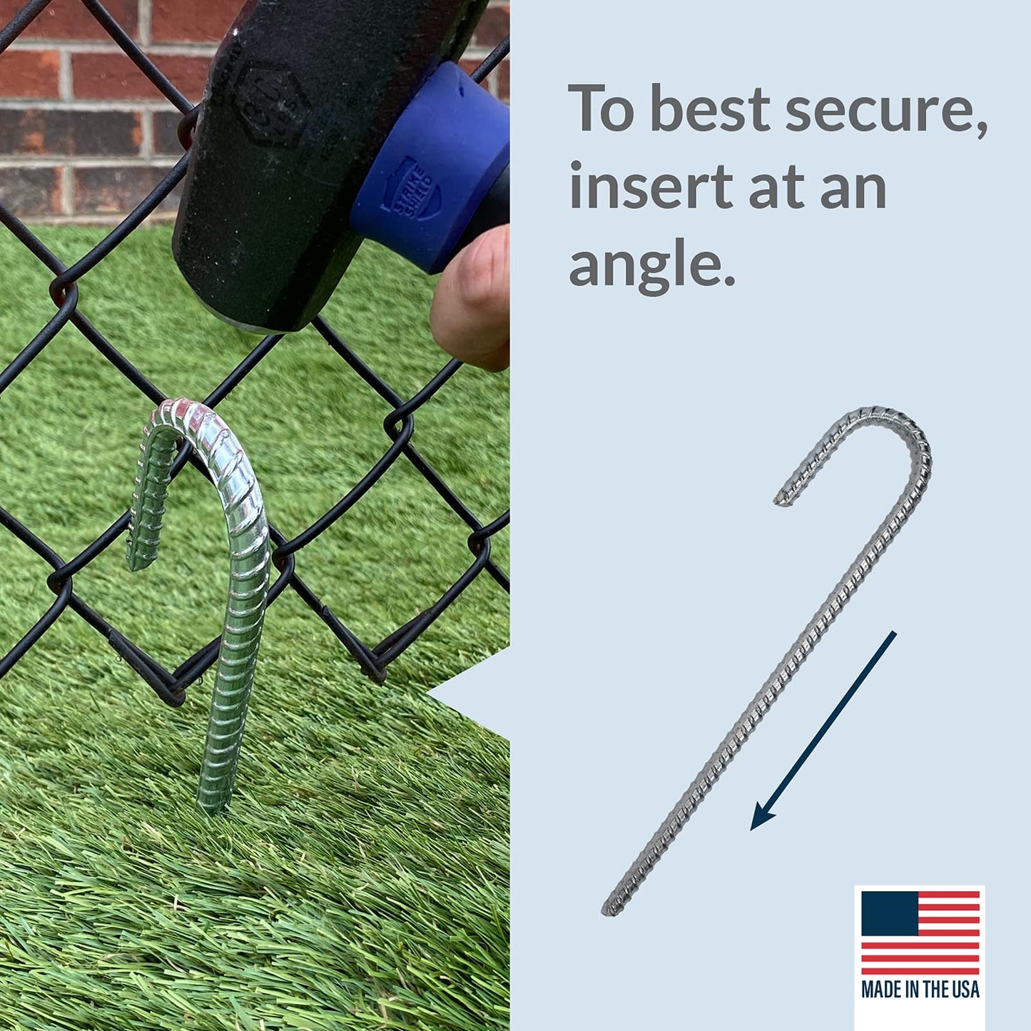 Pinnacle Mercantile 100 Pack Anti Rust Rebar Stakes J Hook Heavy Duty Galvanized Steel Ground Anchors 12 inch Long 3/8 inch Round Chisel Point End Made USA