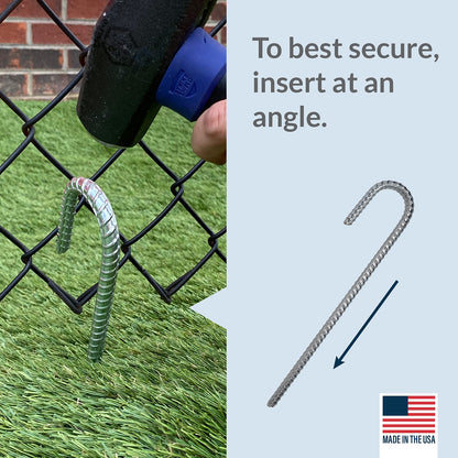 Pinnacle Mercantile 100 Pack Anti Rust Rebar Stakes J Hook Heavy Duty Galvanized Steel Ground Anchors 12 inch Long 3/8 inch Round Chisel Point End Made USA
