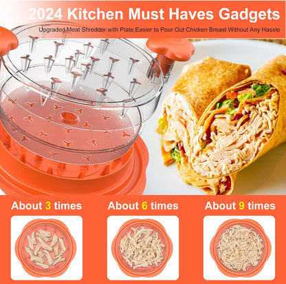 Skiennix Chicken Shredder - Manual Meat Shredder Tool with Transparent Lid & Cleaning Brush | Dishwasher Safe, Orange