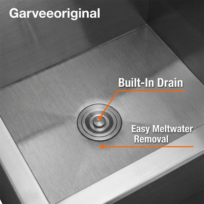 Garvee 20”Drop in Ice Chest 107.5L Built-in Cooler, Stainless Steel Outdoor Kitchen Ice Bin with Lid & Drain, Insulated Bar Ice Storage for Patio, BBQ, Restaurant Beverage Station