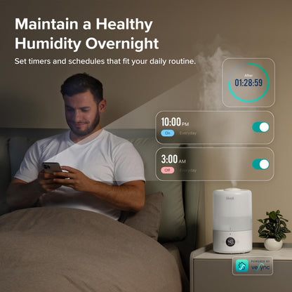 LEVOIT Humidifiers for Bedroom, Quiet (3L Water Tank) Cool Mist Top Fill Essential Oil Diffuser with 25Watt for Home Large Room, 360° Nozzle, Rapid Ultrasonic Humidification for Baby Nursery and Plant