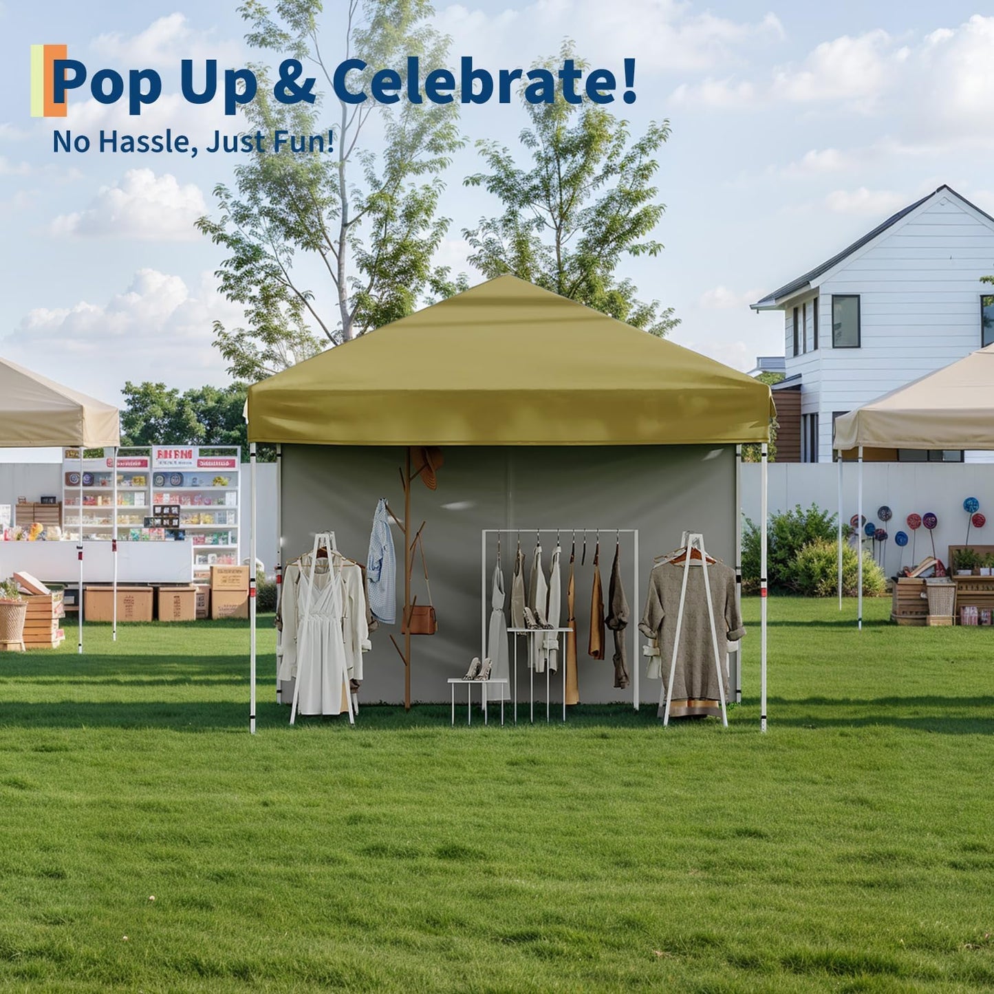 GarveeHome 10x10 Pop Up Canopy Tent Outdoor Canopy One-Person Set Up Heavy Duty Commercial Instant Tent Shelter, 3-Sidewall, Events, Parties, Camping, Black