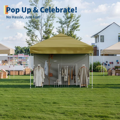 GarveeHome 10x10 Pop Up Canopy Tent Outdoor Canopy One-Person Set Up Heavy Duty Commercial Instant Tent Shelter, 3-Sidewall, Events, Parties, Camping, Black